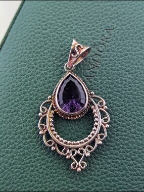 💜 Vintage Style 925 Sterling Silver Pear-Cut Amethyst Statement Pendant ✨